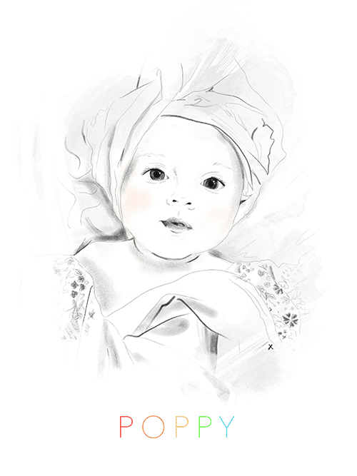 baby illustration with baby name poppy