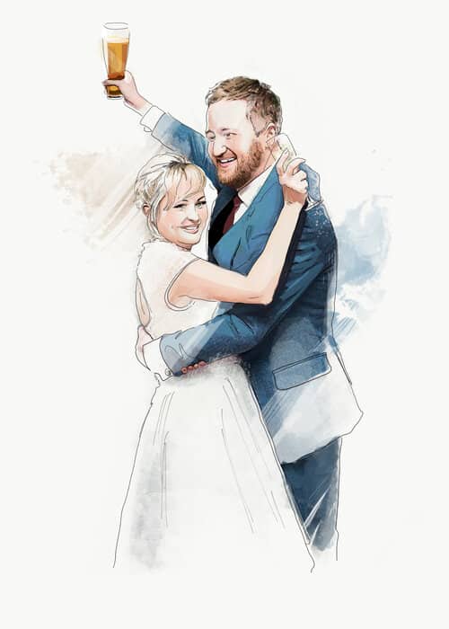 illustration of a wedding couple holding a drink
