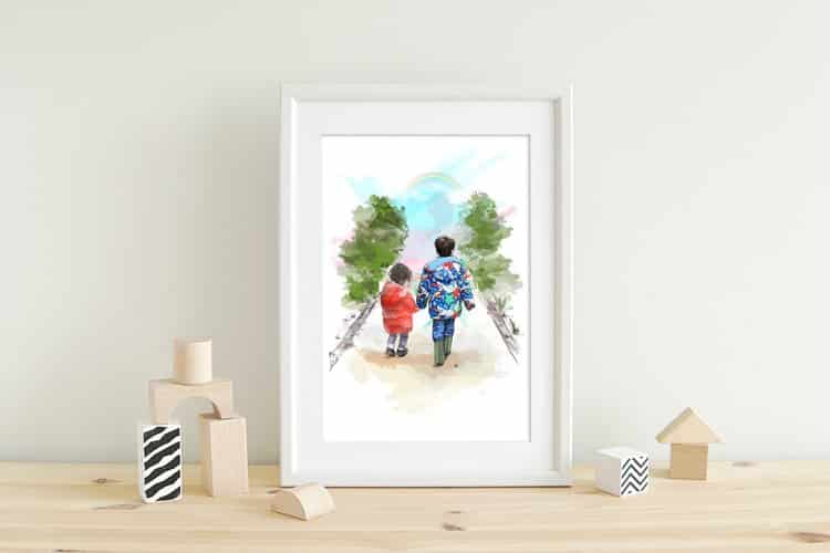 portrait of kids holding hands within a frame