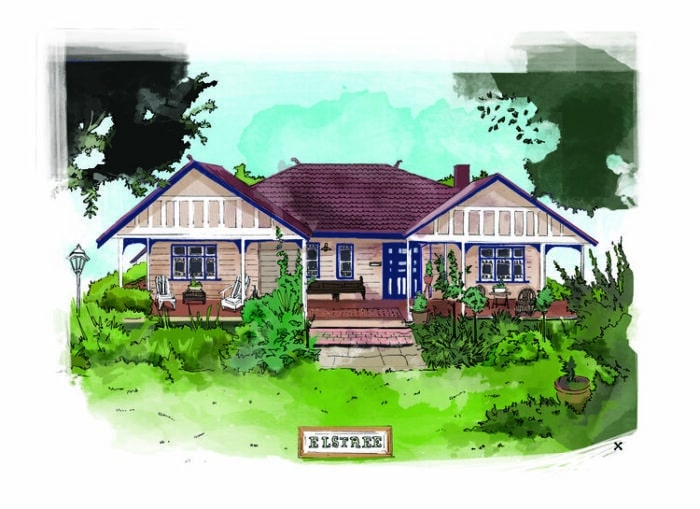 bungalow illustration in colour