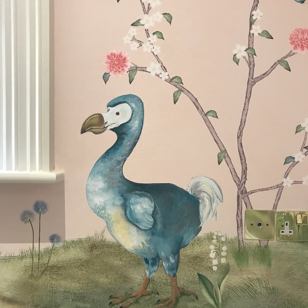 hand painted wallpaper with a dodo