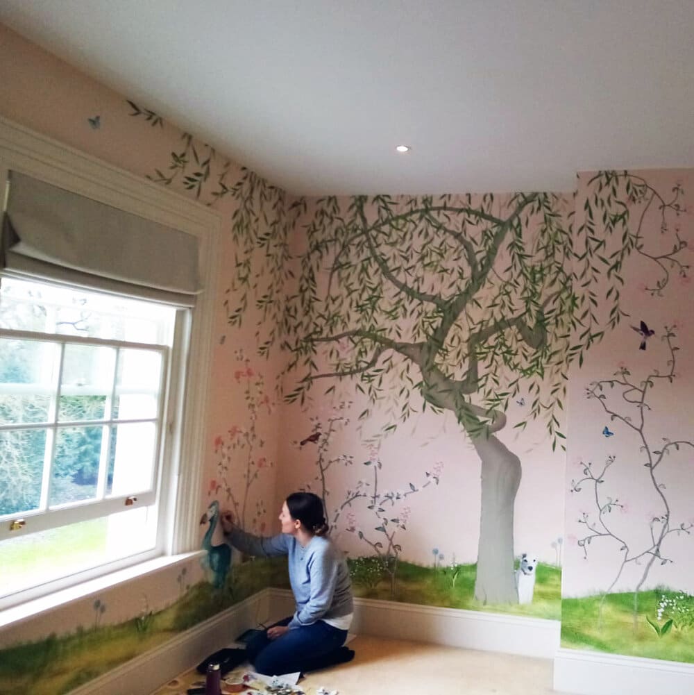 handpainted wall mural in a bedroom