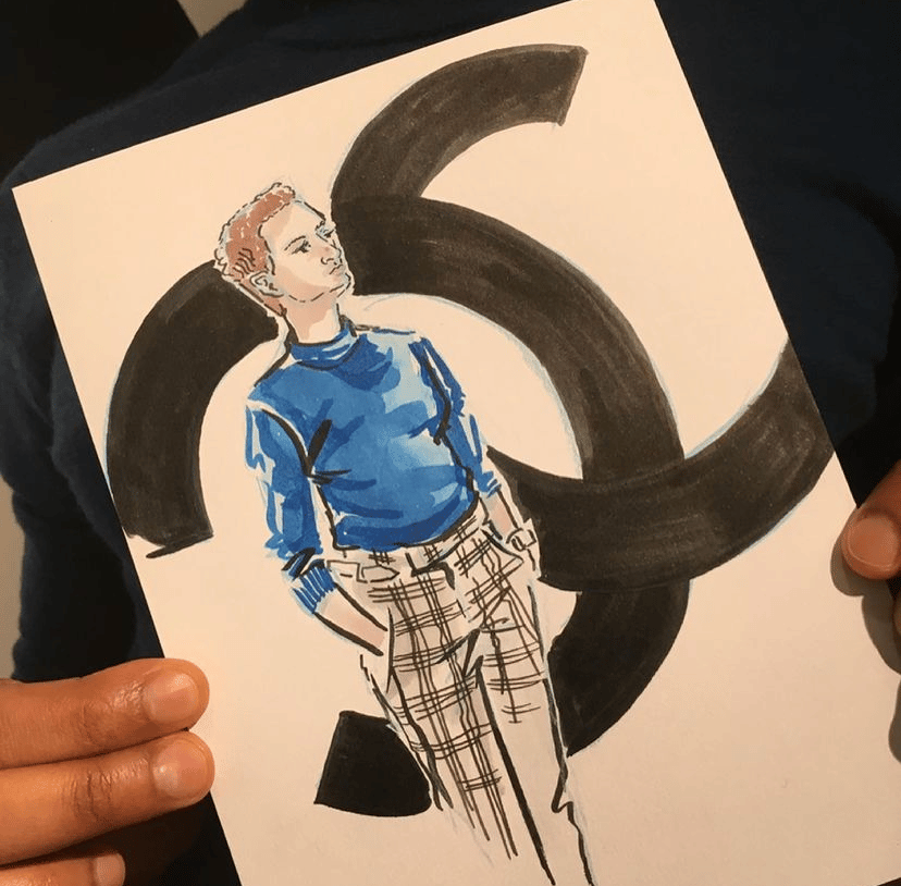 illustration of a man and chanel logo