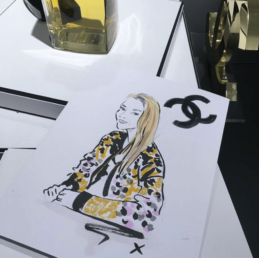 illustration of chanel logo and a lady