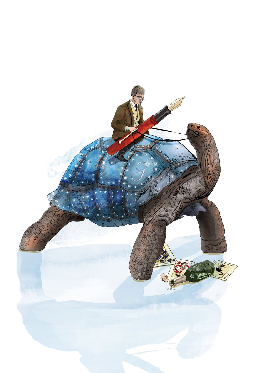 illustration of tortoise in colour with shadow and bleed