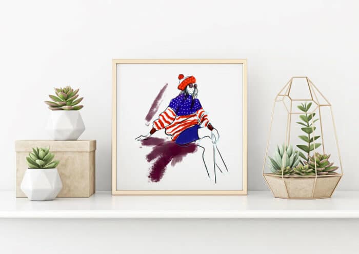illustration with a red and blue jumper